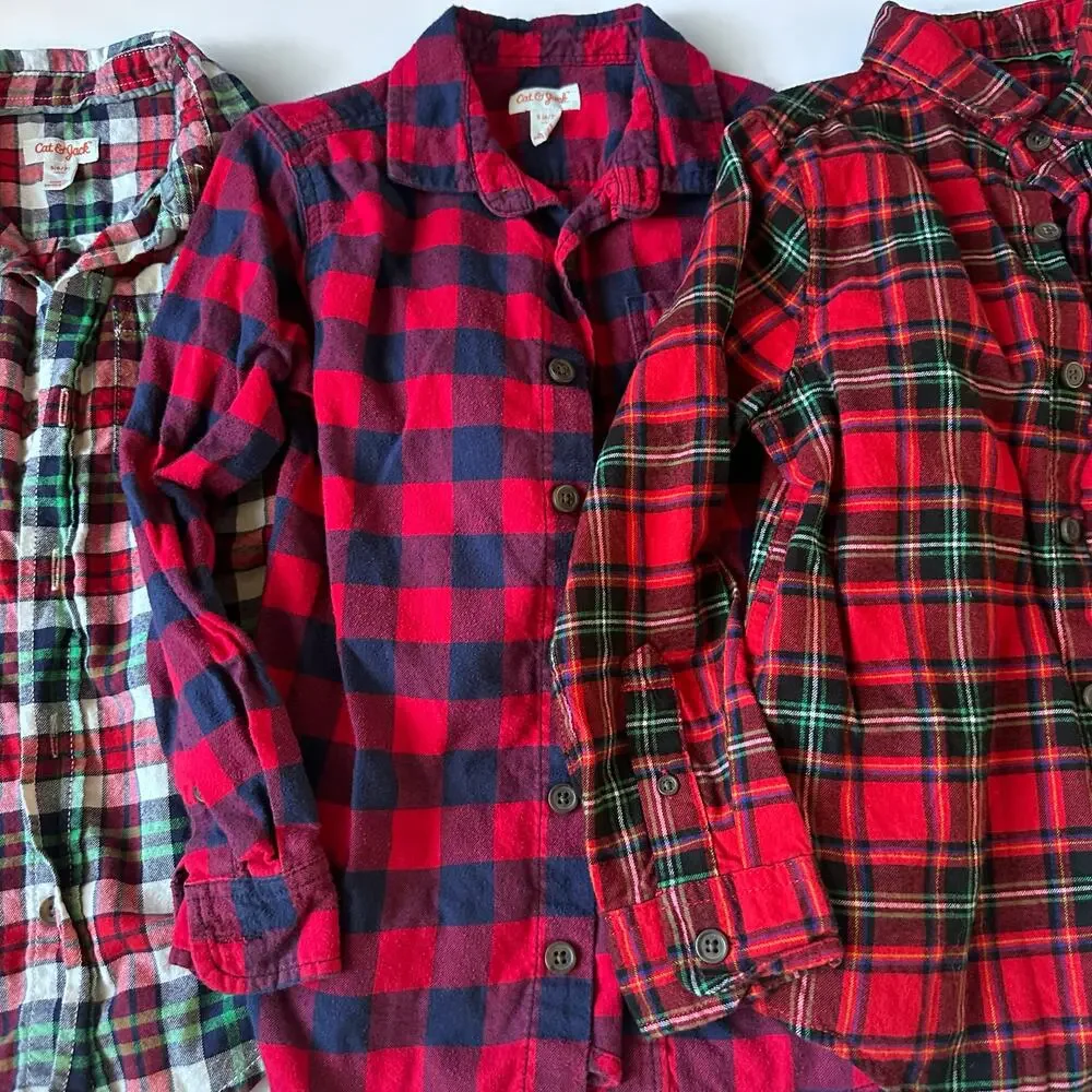 Cat & Jack Plaid Holiday Dress Shirt Bundle - Size Small